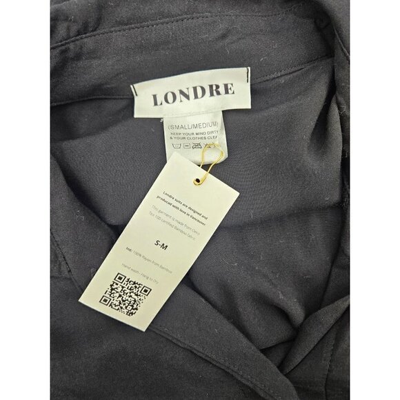 New Londre Button Down Shirt Dress Womens S/M Black Bamboo Rayon Cover Up - Picture 7 of 8